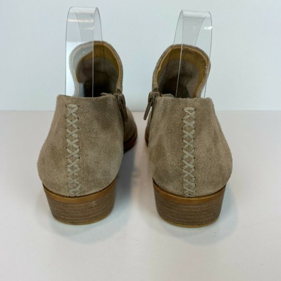 Lucky Brand Ankle‎ Booties 7.5 Brown Suede Leather Stacked Heel Zip Brett - Picture 3 of 12